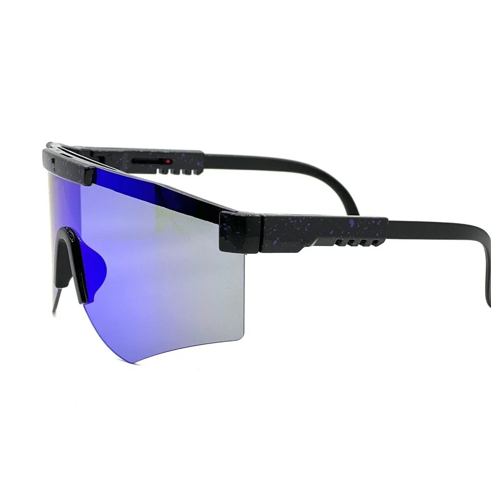 Shield Sunglasses Blue Mirrored Lens Sport Rimless Oversized Beach Fishing Gafas